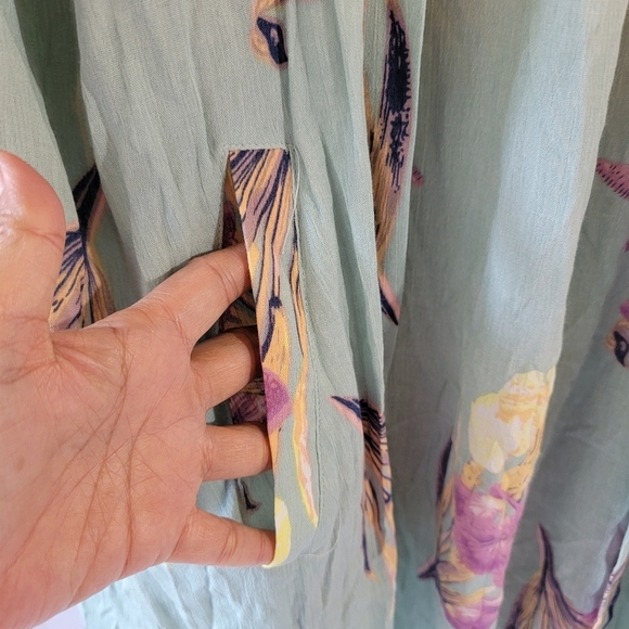 NEW KORI Blue Floral Kimono Top Sz L Back Lace-Up Open Front Beachy Cottagecore - Picture 6 of 12